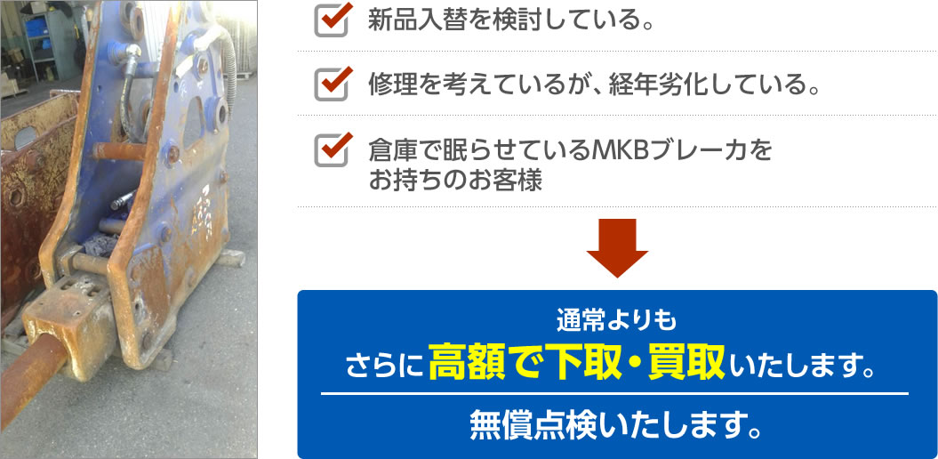 1.新品入替を検討している。2修理を考えているが、経年劣化している。3.倉庫で眠らせているMKBブレーカをお持ちのお客様